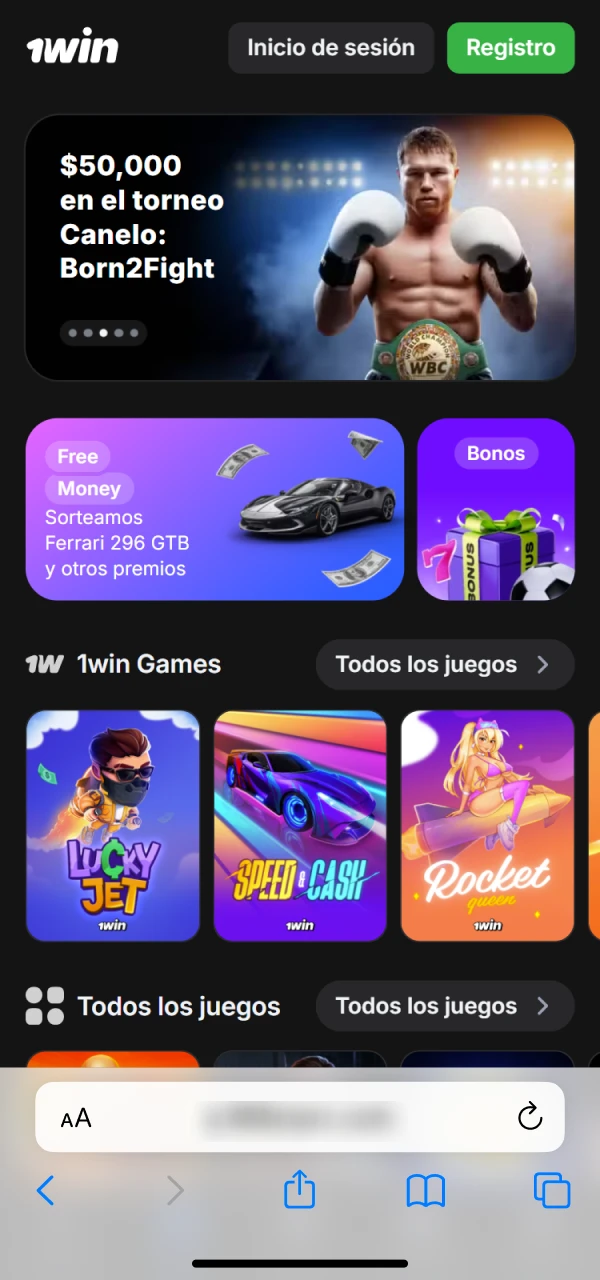 Abre 1win en Safari para descargar la aplicación.