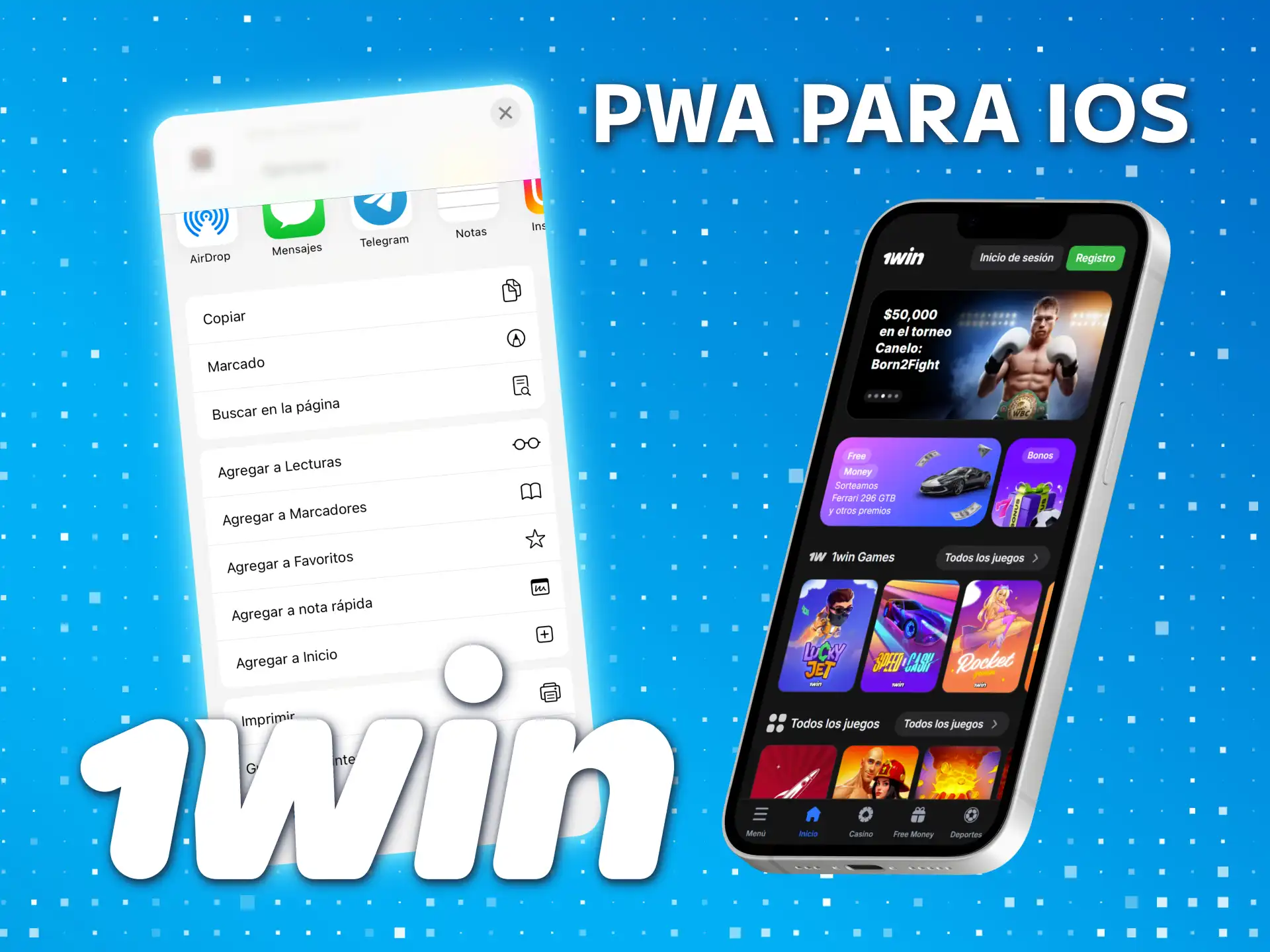 Use el navegador Safari para instalar 1win PWA para iOS.