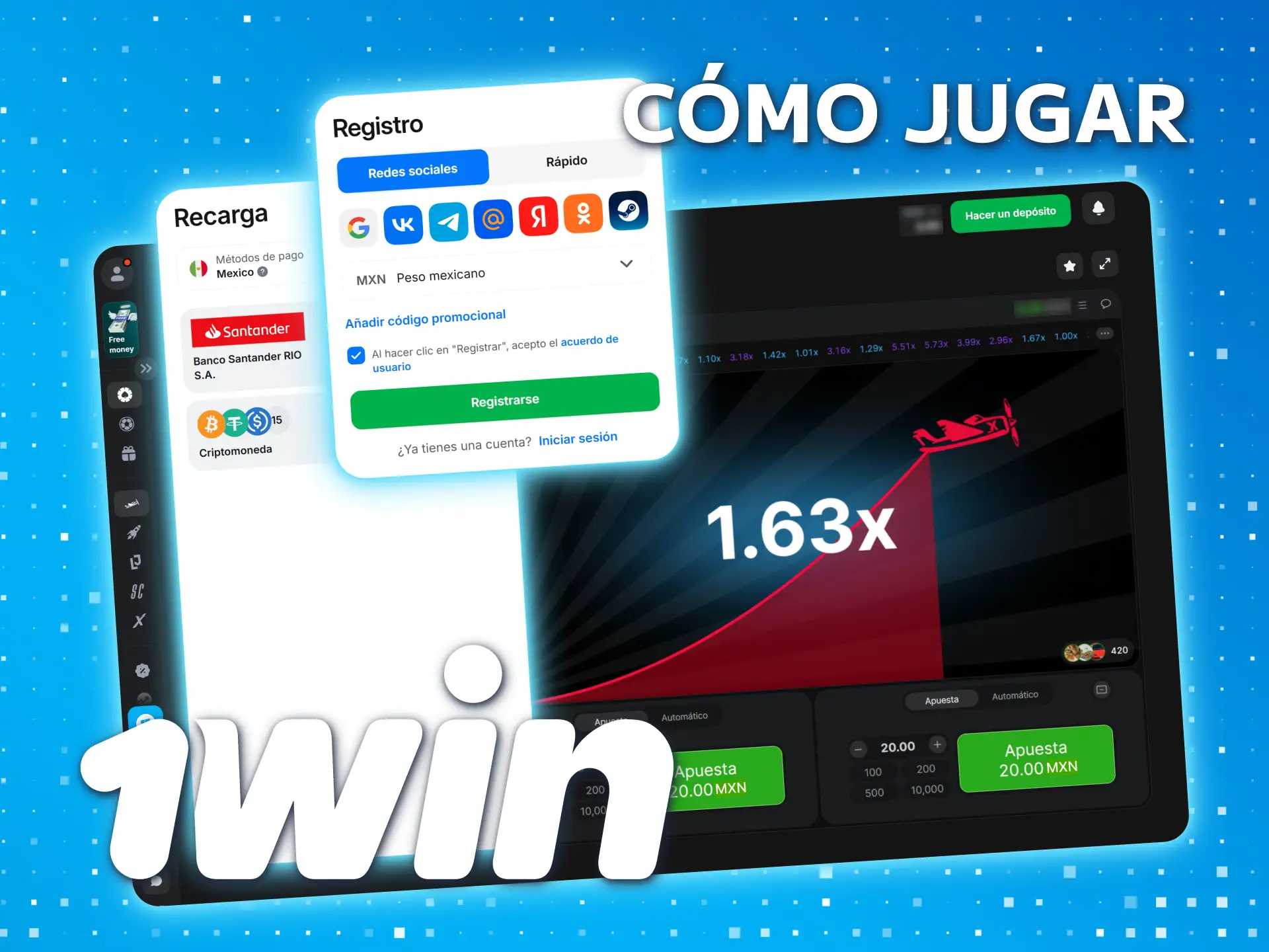 Regístrese y deposite fondos para jugar 1win Aviator.