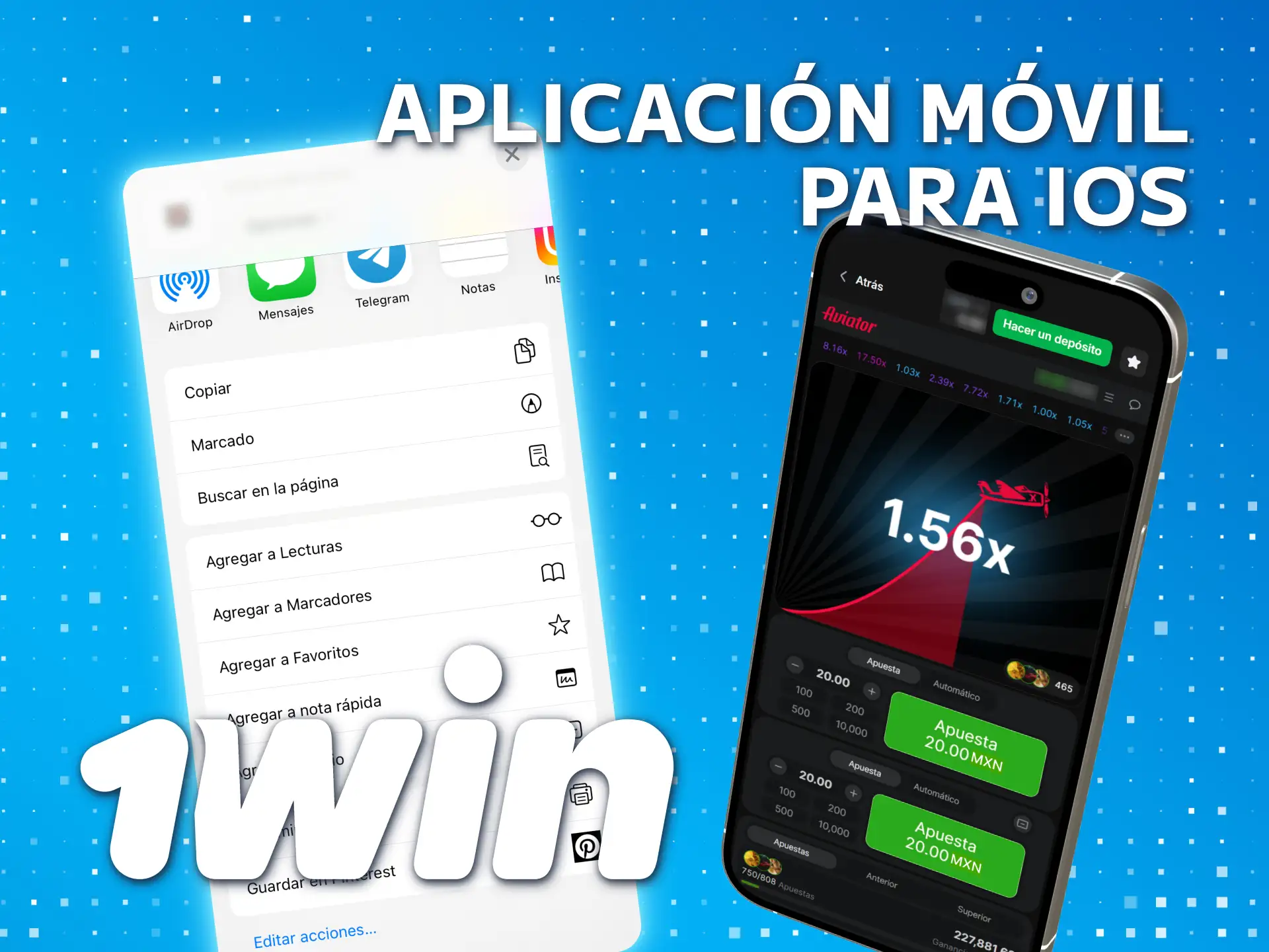 Descargue la aplicación 1win Aviator para iOS en Safari.