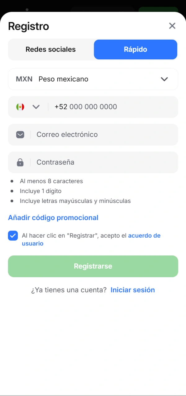 Comience a jugar juegos de casino registrándose en 1win.