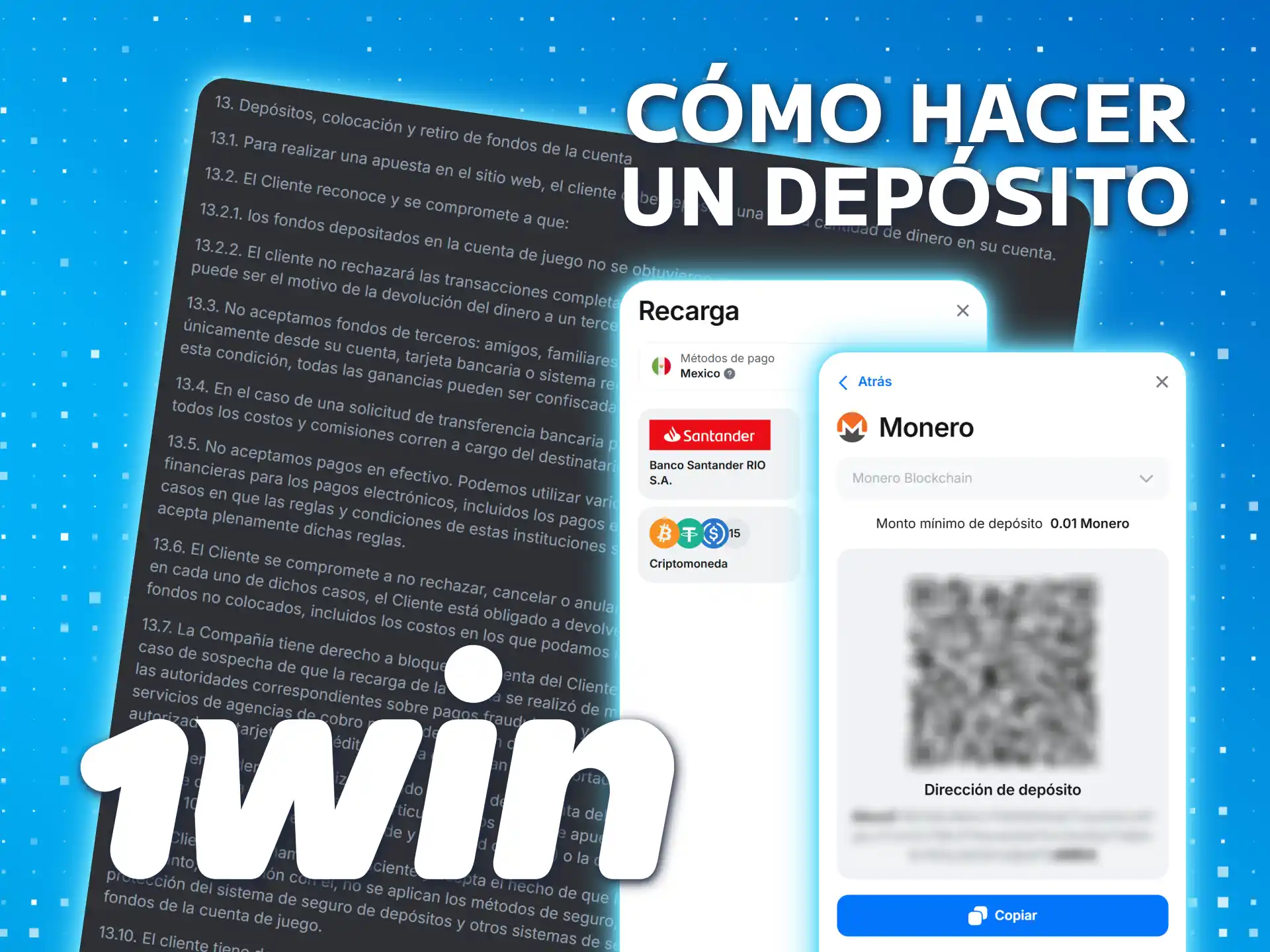Deposite fondos en su cuenta 1win para comenzar a apostar.