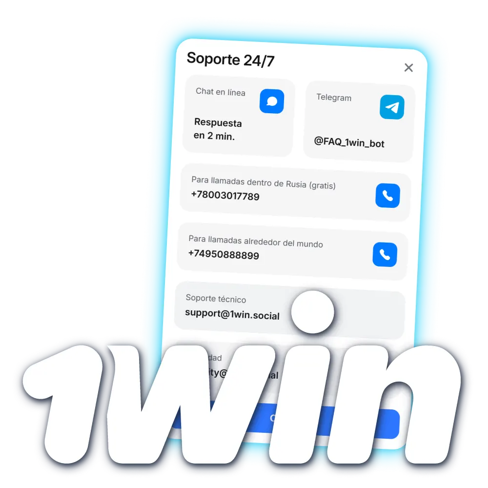 Obtenga respuestas de inmediato de los contactos oficiales de 1win.