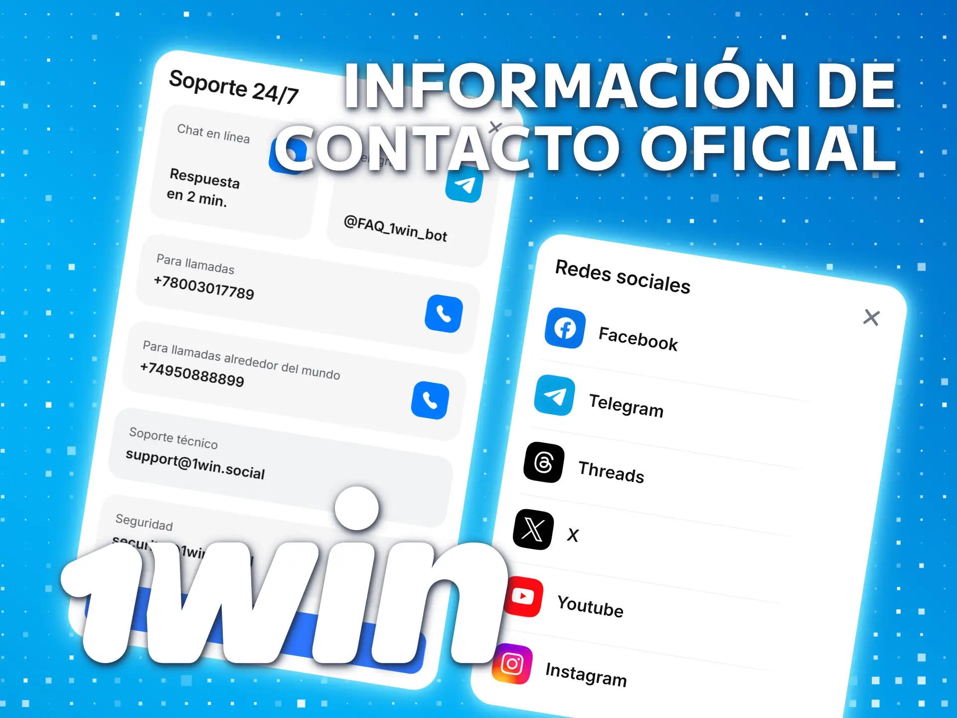 Obtenga soporte en los canales de contacto oficiales de 1win.