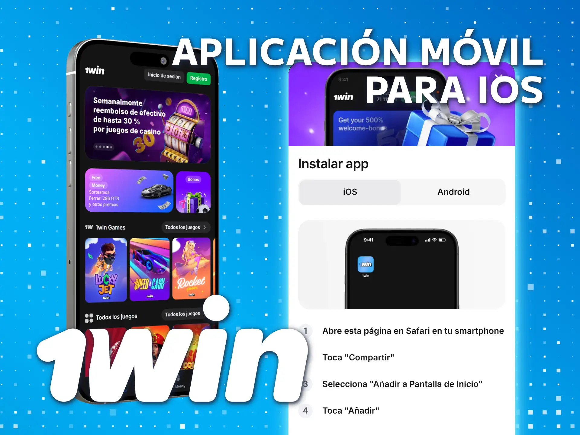 Obtenga la aplicación 1win iOS y acceda a sus funciones.