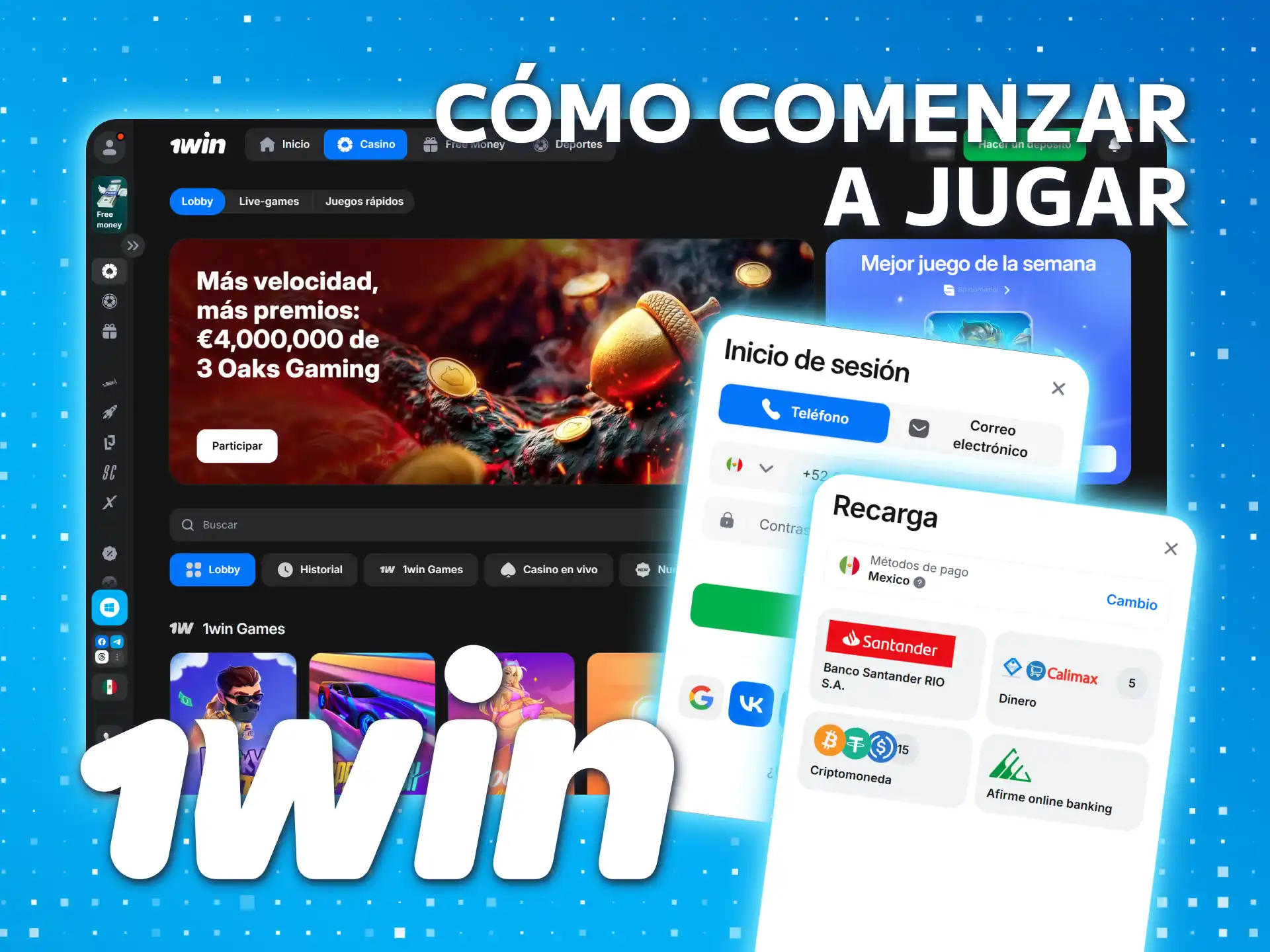 Juegue en 1win México después de iniciar sesión y depositar.