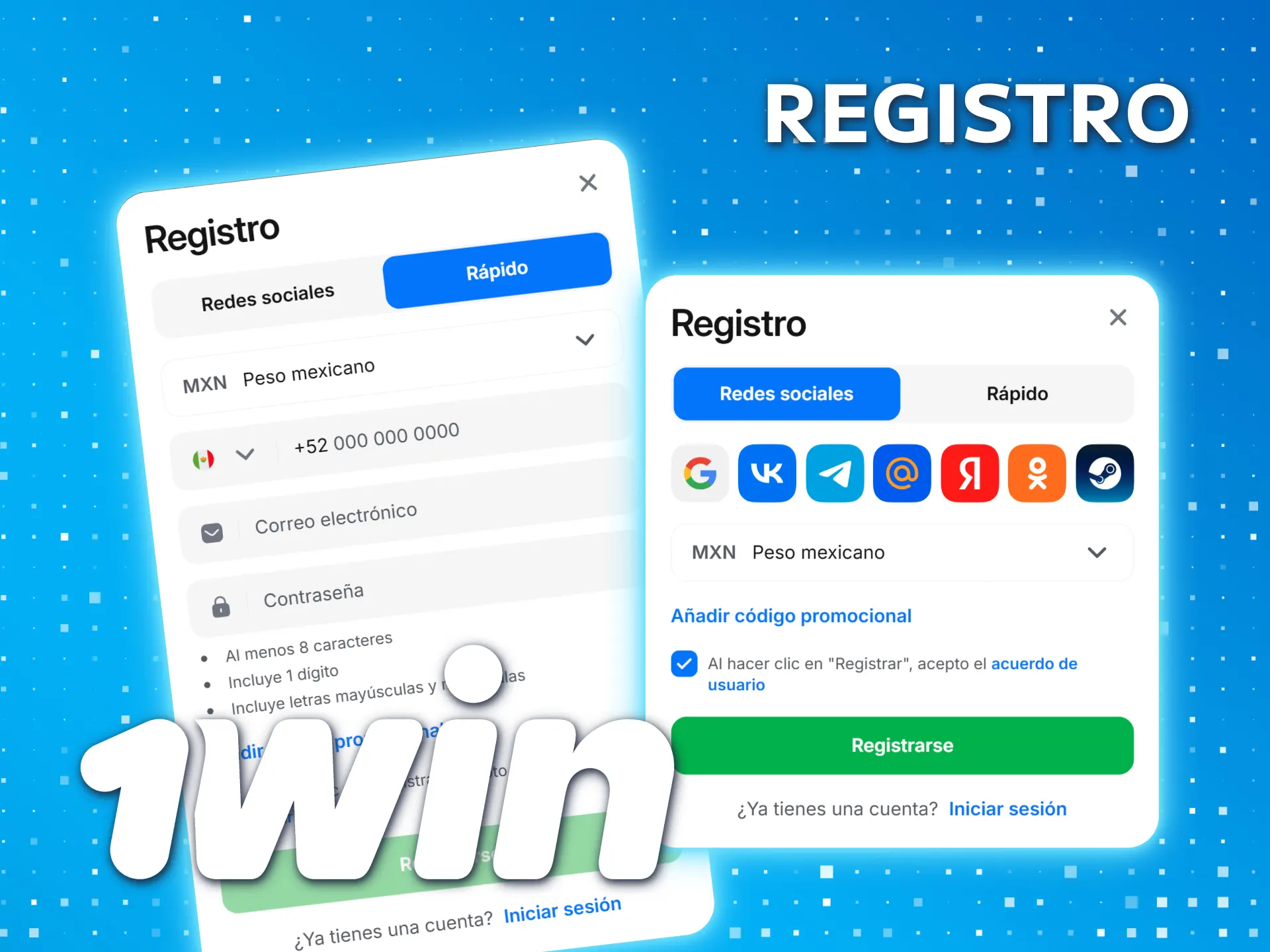 Regístrese en 1win México y acceda a apuestas y casino.