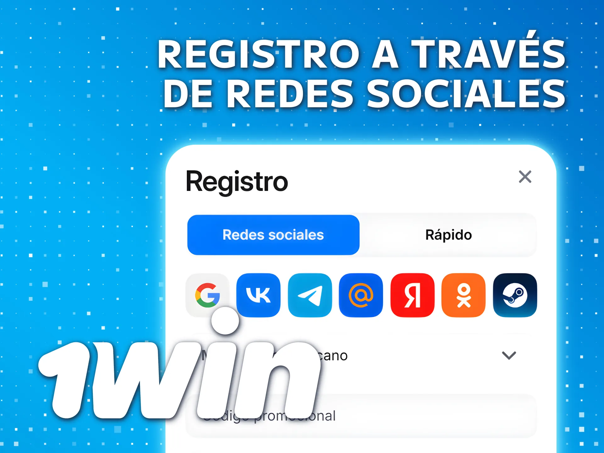 Regístrese en 1win con las redes sociales para acceder fácilmente.