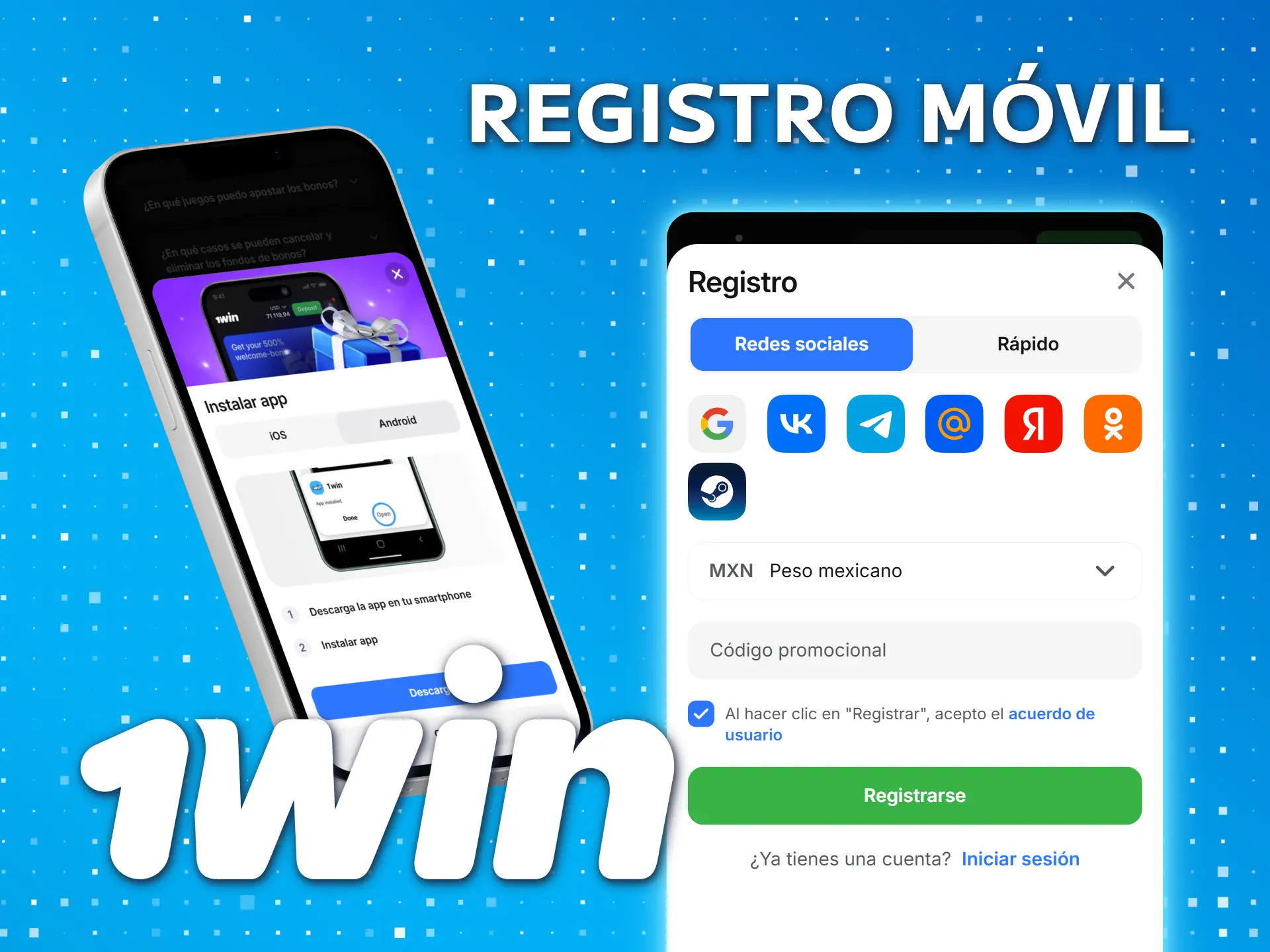 Cree su cuenta 1win después de descargar la aplicación móvil.