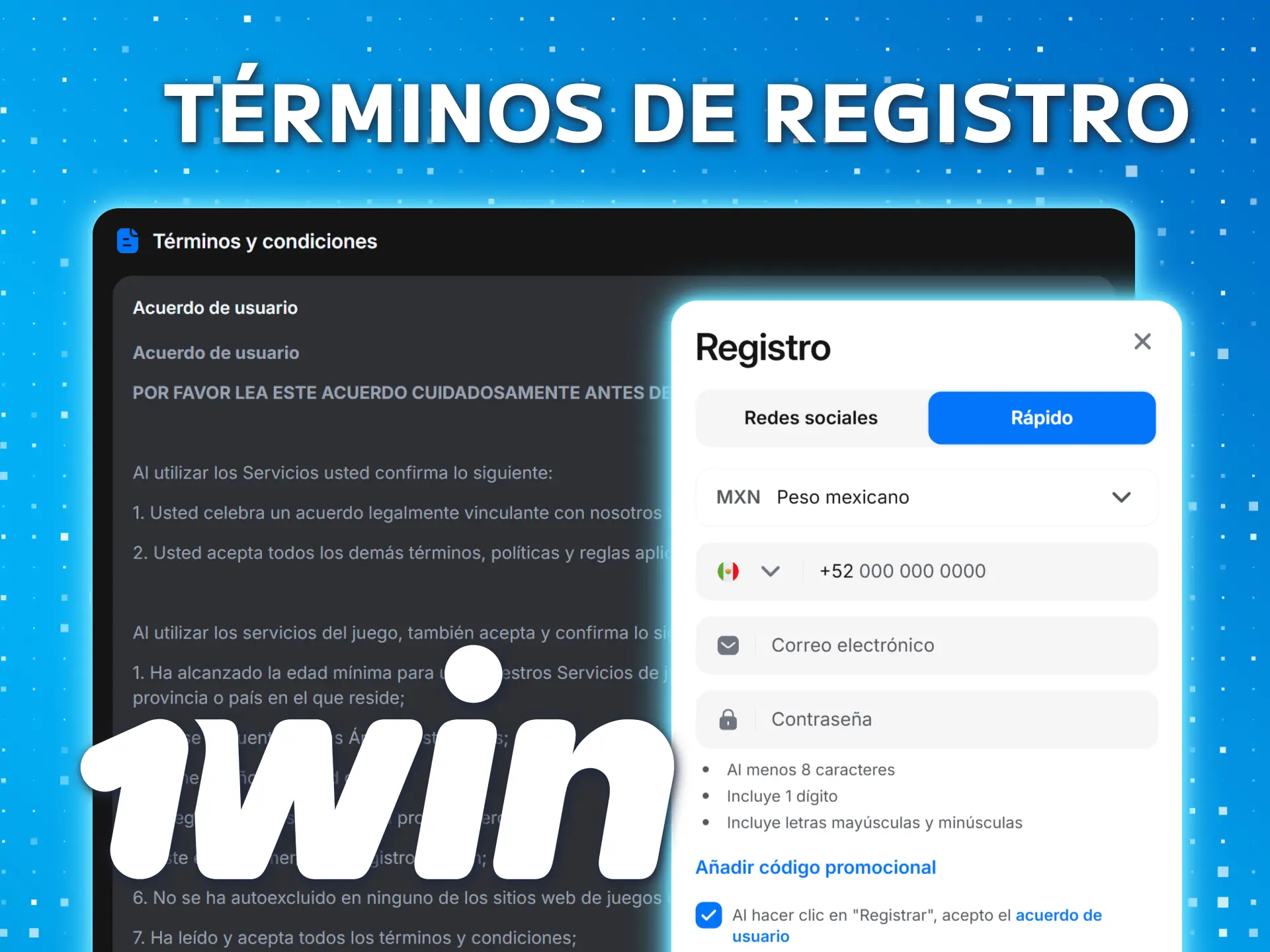 Lea los términos y condiciones de 1win antes de registrarse.