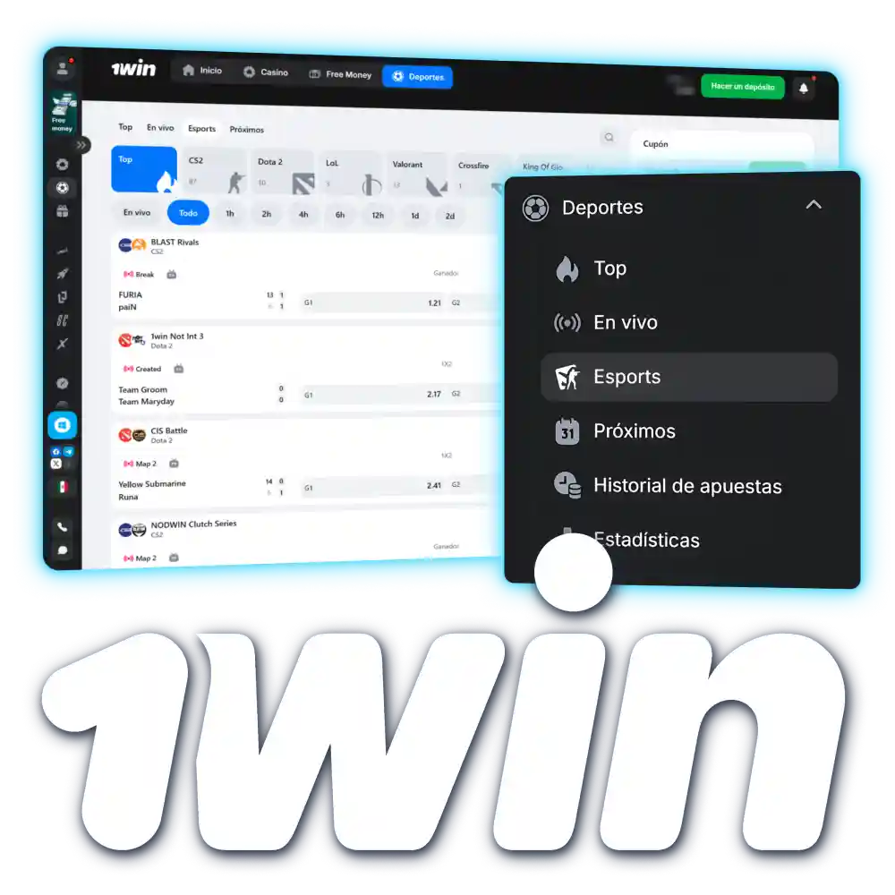 Apuesta en los esports más populares en 1win.