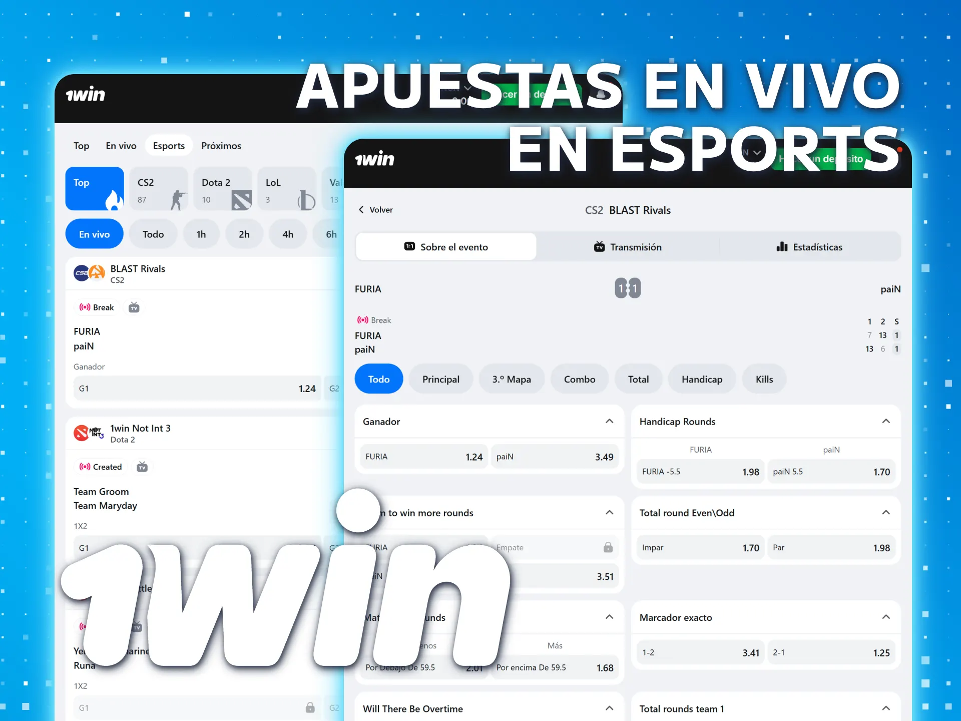 Sigue los partidos de eSports en vivo en 1win México.