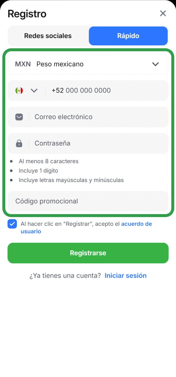 Ingrese los datos de registro de 1win México para eSports.