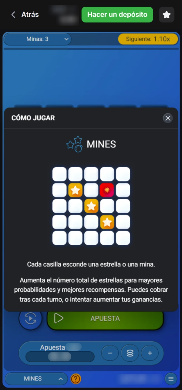 Siga las reglas oficiales de Mines en 1win México.